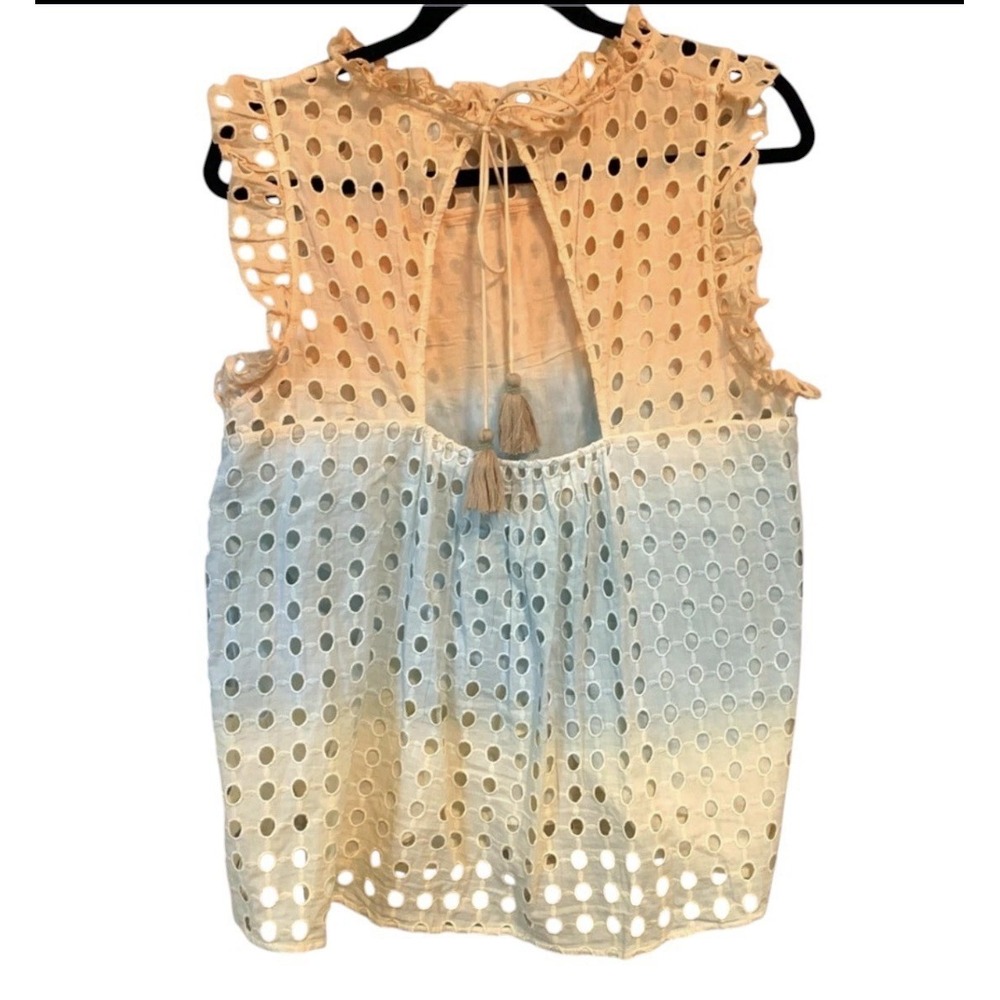 Anthropologie Ollari Ruffled Eyelet Tank Top XS Peach Blue Ombre Cotton Blouse - Picture 5 of 8